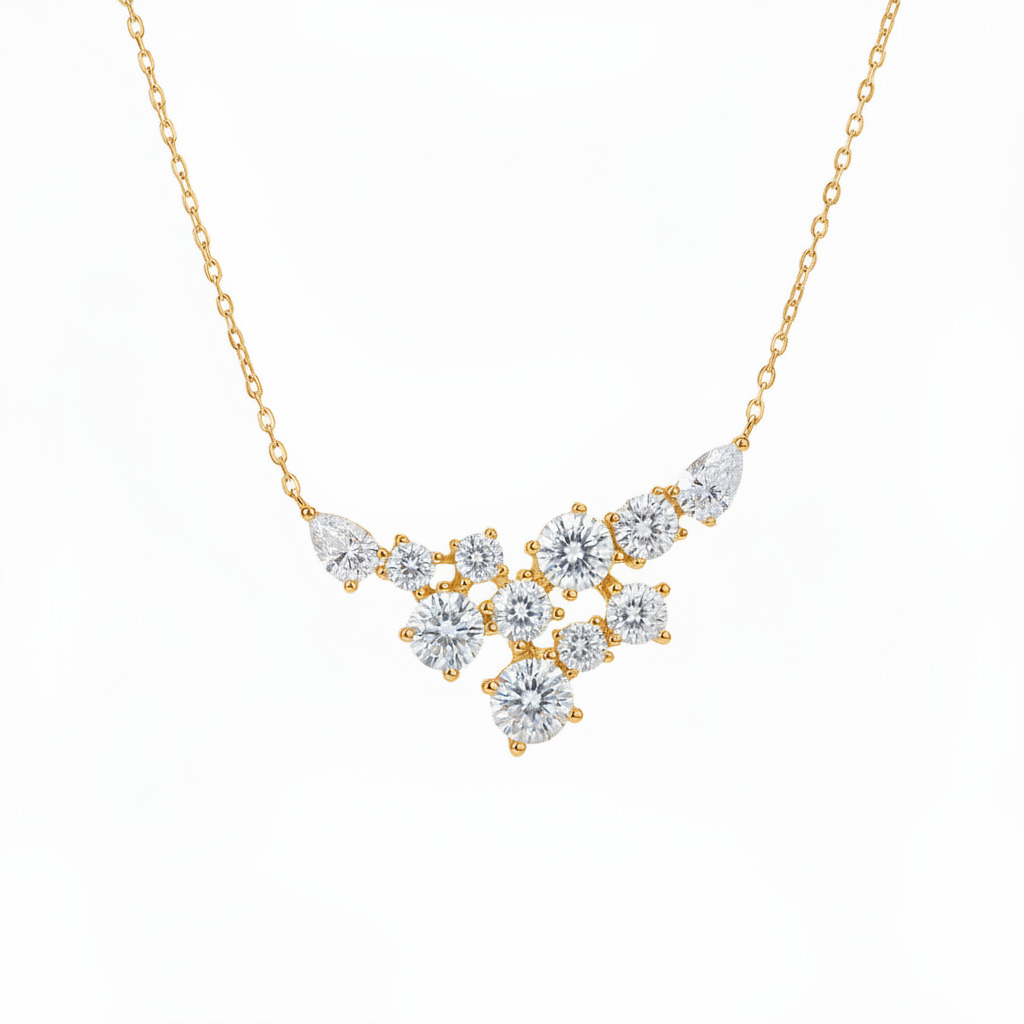 S925 Silver Round & Pear Diamond Pendent Necklace S925 Silver Round & Pear Diamond Pendent Necklace