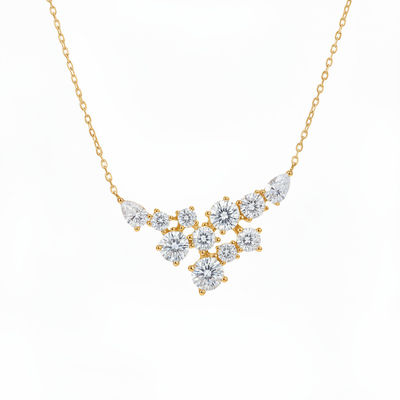 S925 Silver Round & Pear Diamond Pendent Necklace