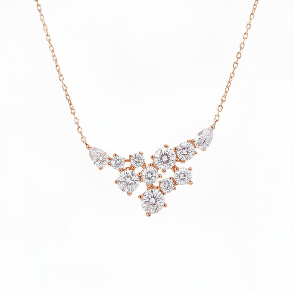 S925 Silver Round & Pear Diamond Pendent Necklace S925 Silver Round & Pear Diamond Pendent Necklace