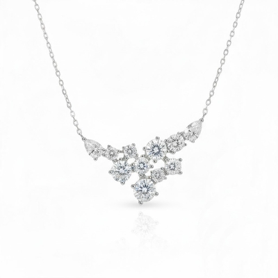 S925 Silver Round & Pear Diamond Pendent Necklace