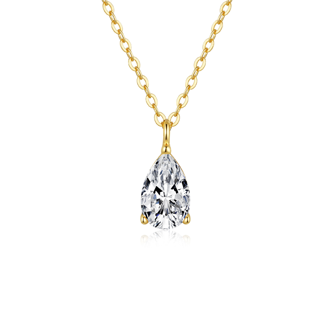 1CT Pear Cut VVS Moissanite S925 Silver Solitaire Pendent Necklace