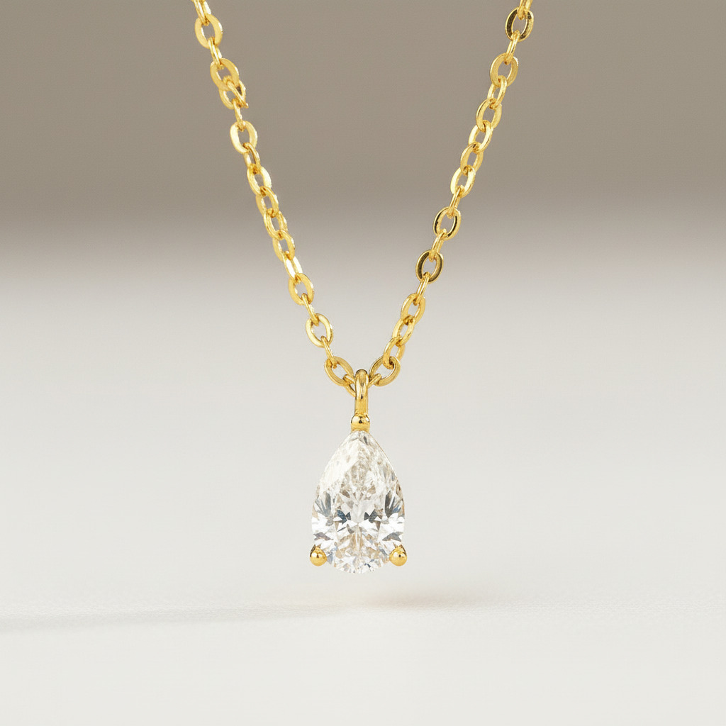 1CT Pear Cut VVS Moissanite S925 Silver Solitaire Pendent Necklace