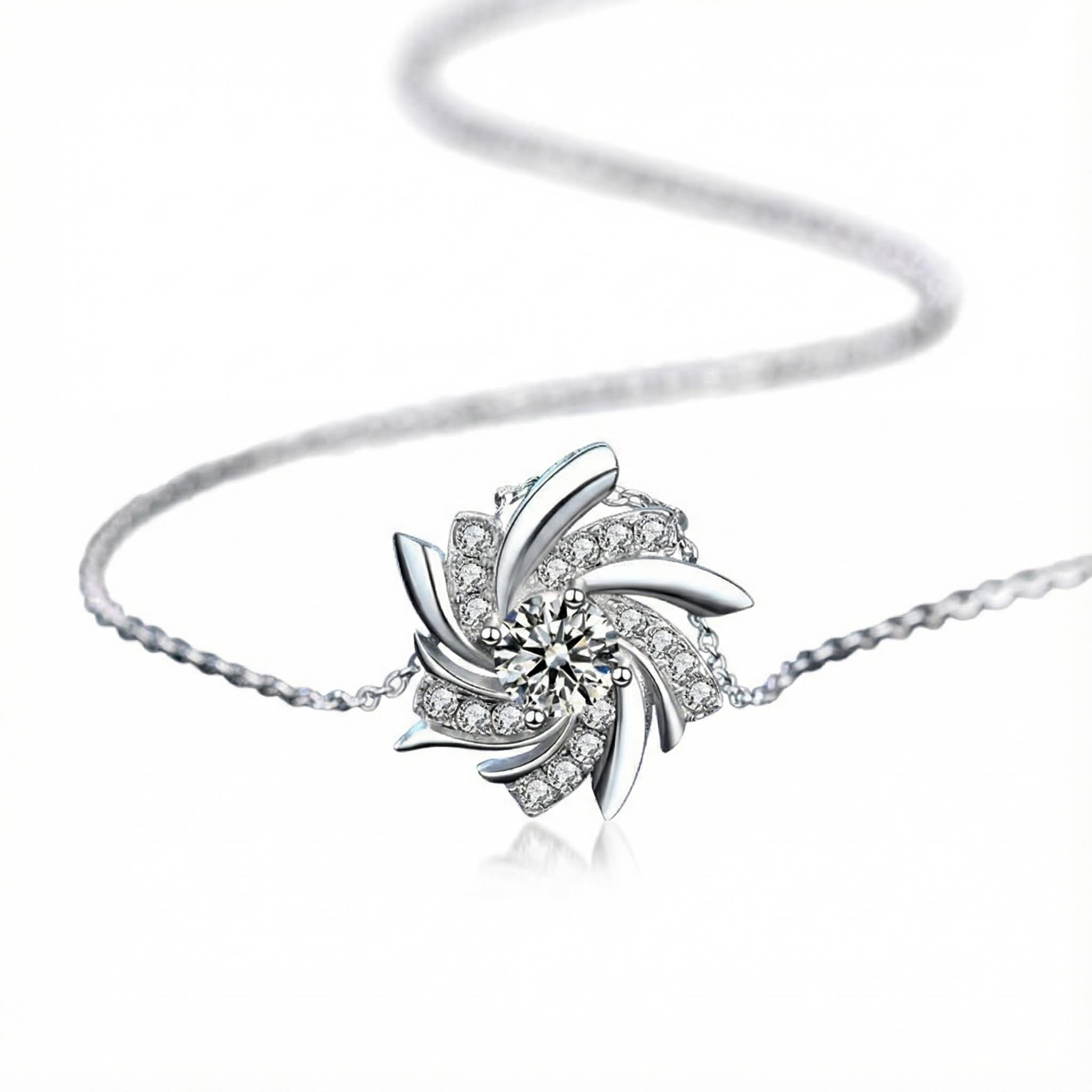 0.5CT Round Cut VVS Moissanite S925 Silver Windmill Pendant Necklace