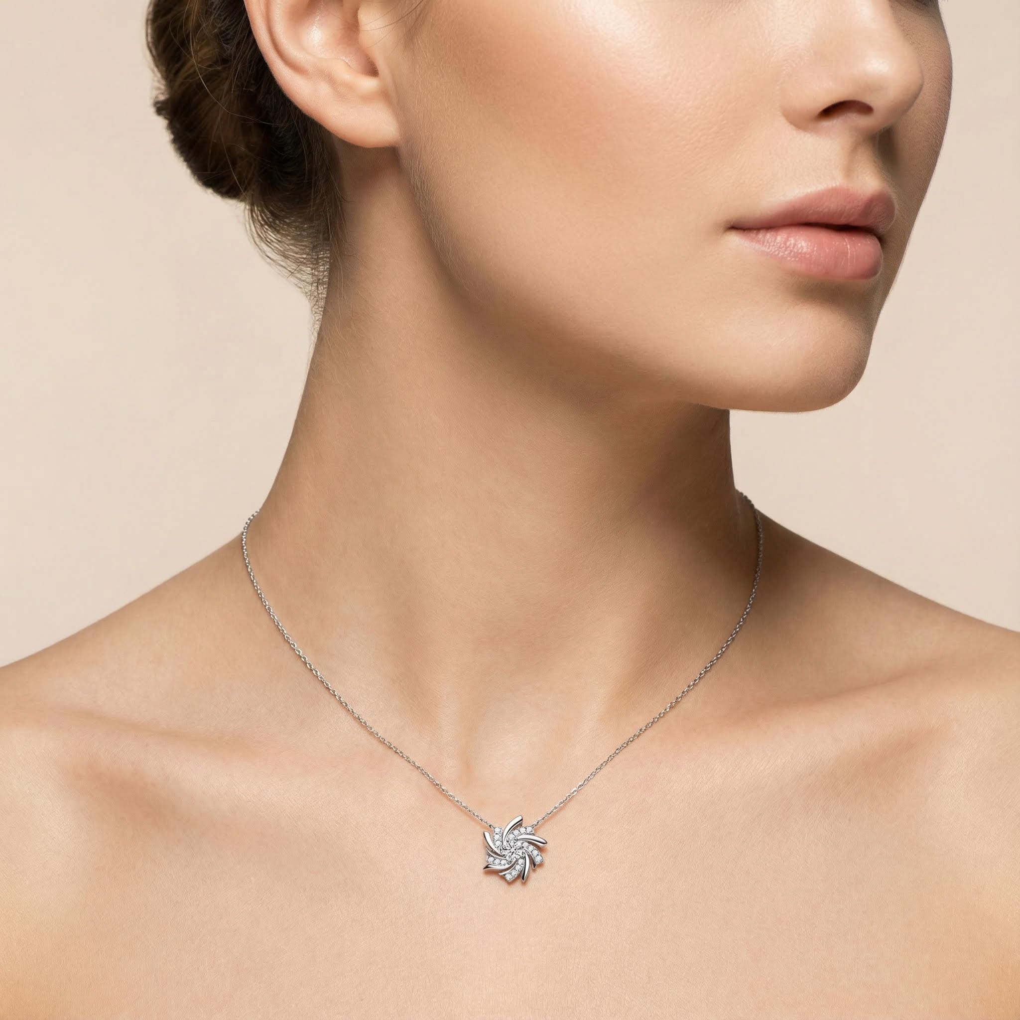 0.5CT Round Cut VVS Moissanite S925 Silver Windmill Pendant Necklace