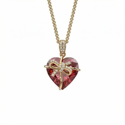 S925 Silver Butterfly Knot Ruby Heart Pendent Necklace S925 Silver Butterfly Knot Ruby Heart Pendent Necklace