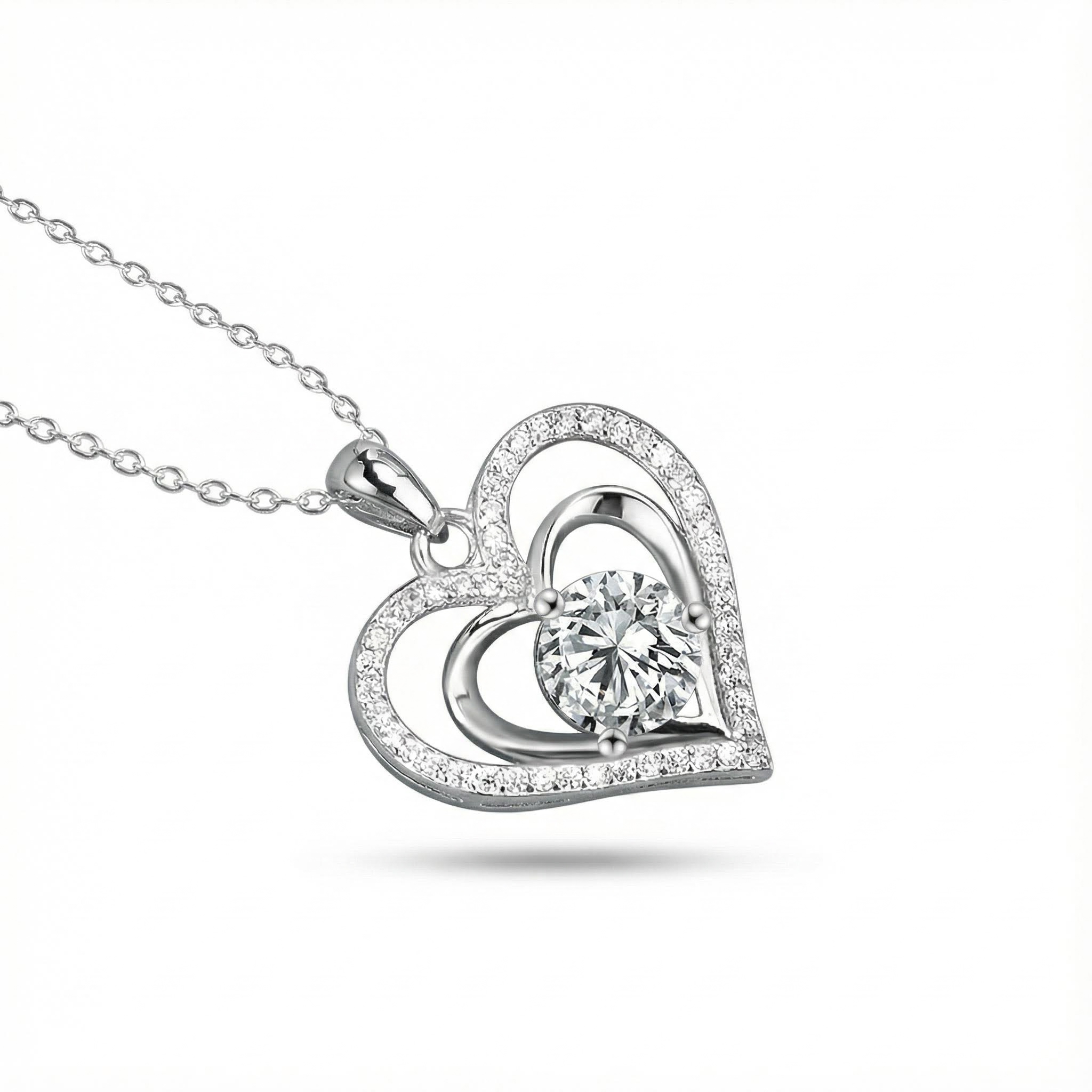 2CT Round Cut Love Heart VVS Moissanite S925 Silver Pendent Necklace