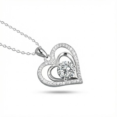 2CT Round Cut Love Heart VVS Moissanite S925 Silver Pendent Necklace