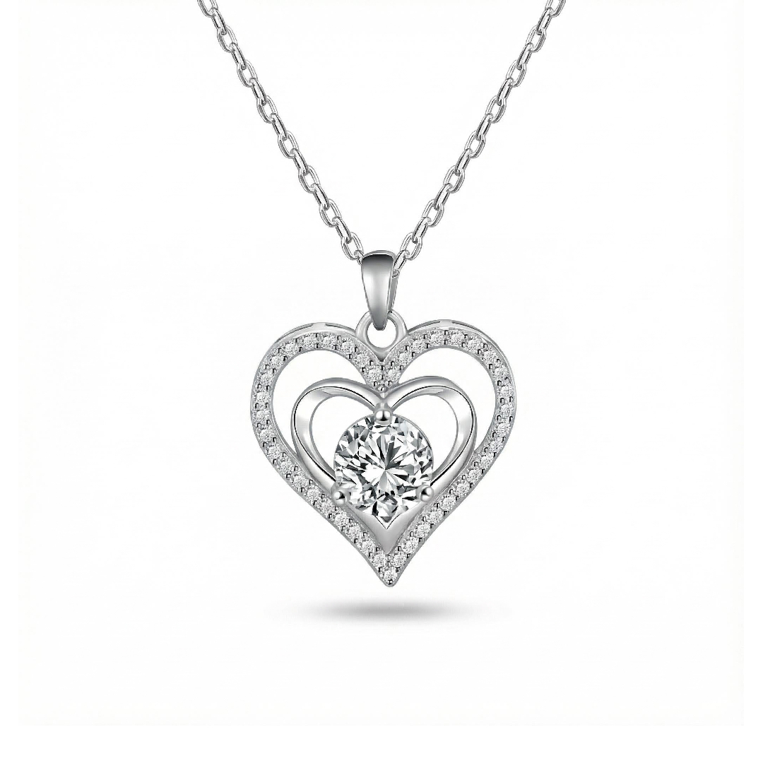 2CT Round Cut Love Heart VVS Moissanite S925 Silver Pendent Necklace