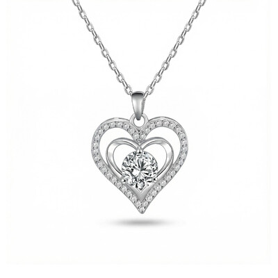 2CT Round Cut Love Heart VVS Moissanite S925 Silver Pendent Necklace