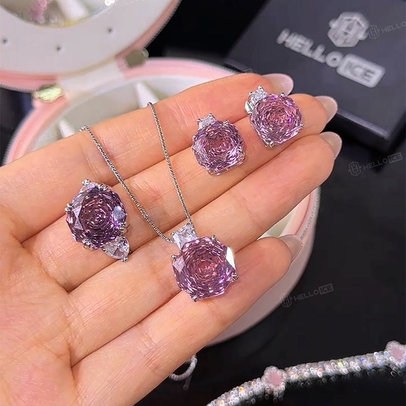 Roses Cut Diamond Necklace & Earrings & Ring Jewelry Set Roses Cut Diamond Necklace & Earrings & Ring Jewelry Set