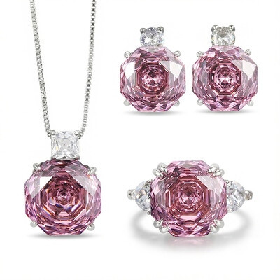 Roses Cut Diamond Necklace & Earrings & Ring Jewelry Set