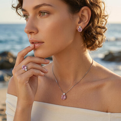 Roses Cut Diamond Necklace & Earrings & Ring Jewelry Set