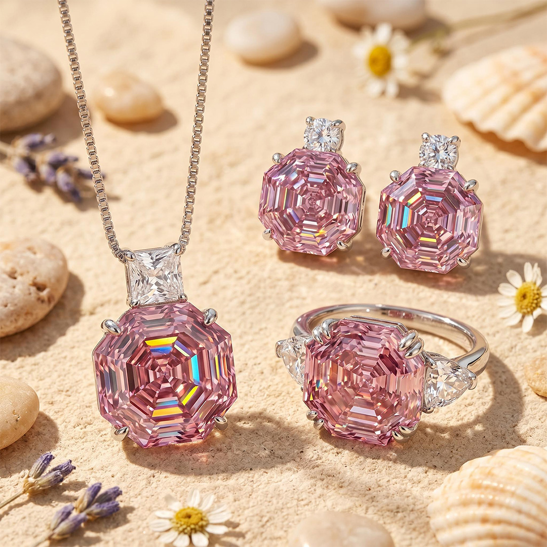 Roses Cut Diamond Necklace & Earrings & Ring Jewelry Set Roses Cut Diamond Necklace & Earrings & Ring Jewelry Set