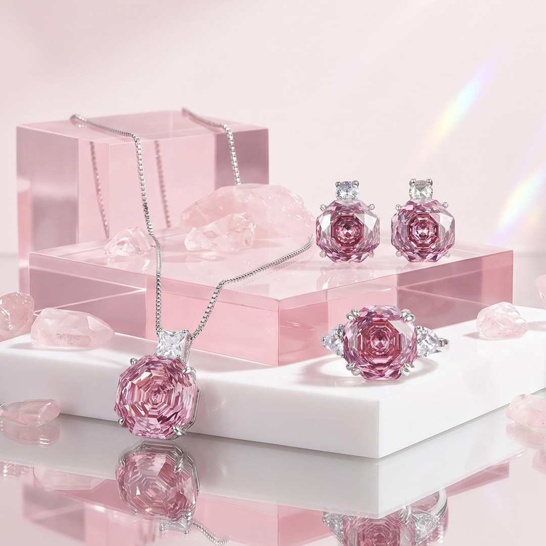Roses Cut Diamond Necklace & Earrings & Ring Jewelry Set Roses Cut Diamond Necklace & Earrings & Ring Jewelry Set