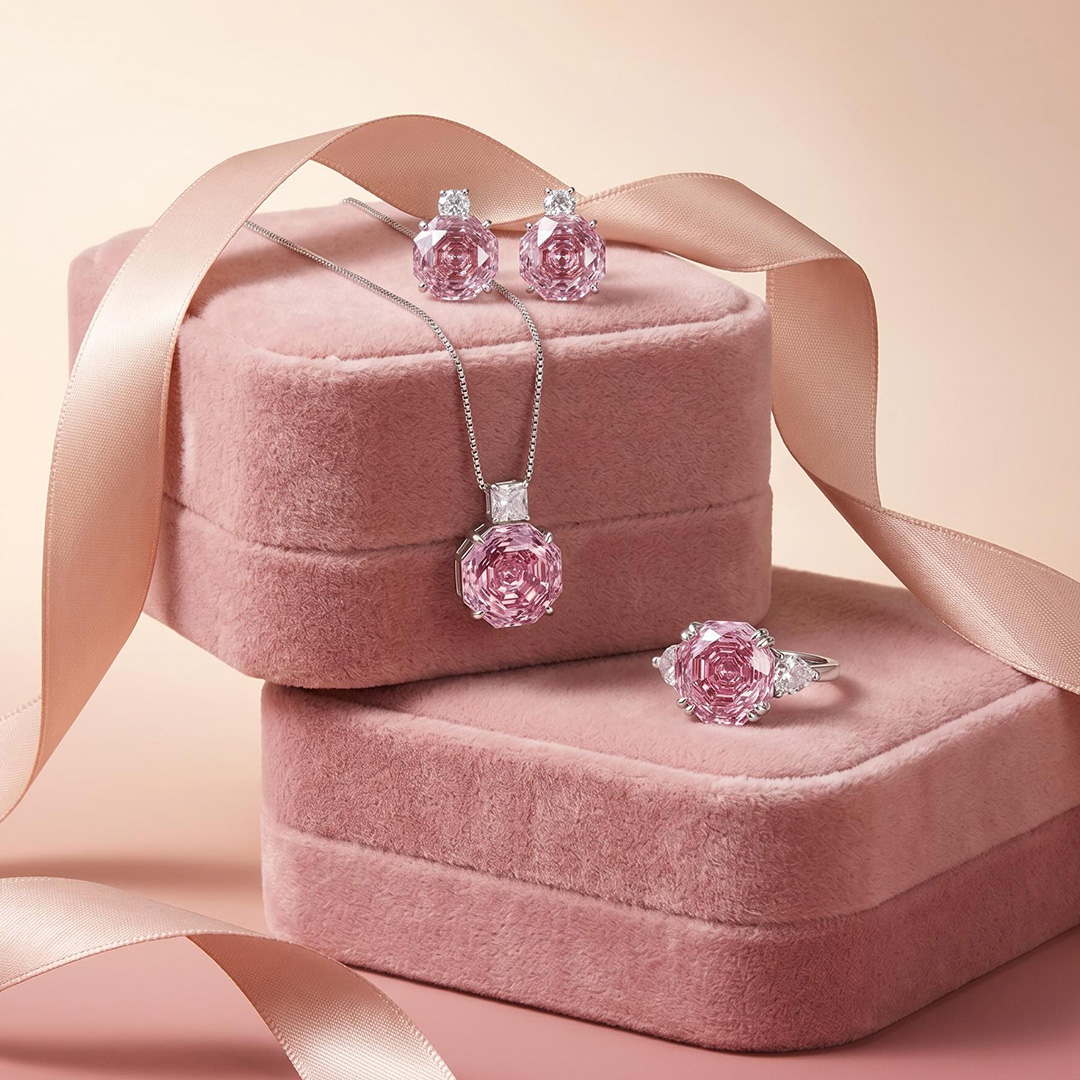 Roses Cut Diamond Necklace & Earrings & Ring Jewelry Set Roses Cut Diamond Necklace & Earrings & Ring Jewelry Set
