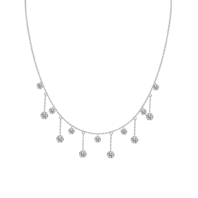 S925 Silver Round Diamond Drop Station Necklace