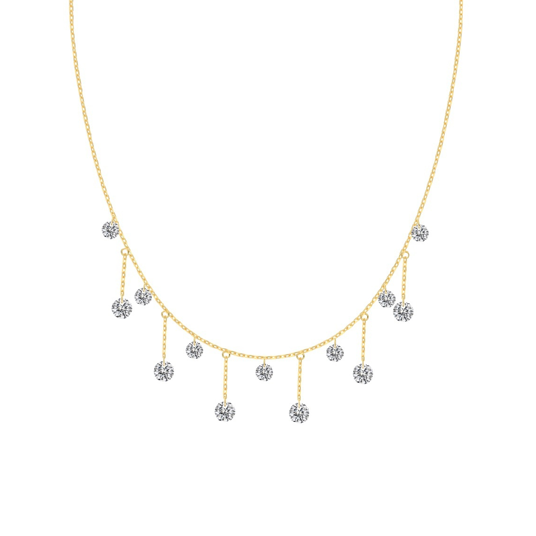 S925 Silver Round Diamond Drop Station Necklace