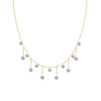 S925 Silver Round Diamond Drop Station Necklace