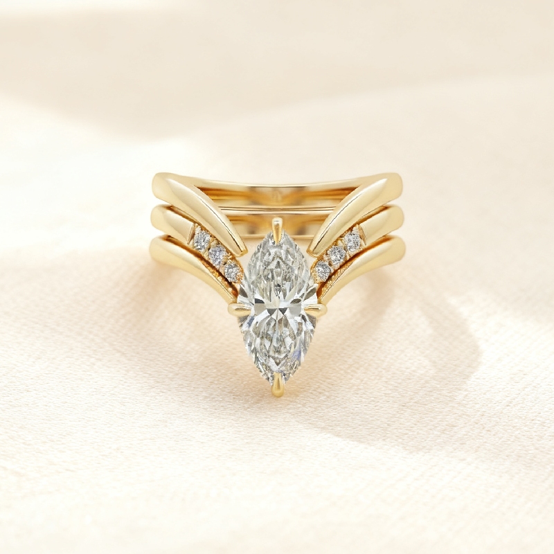 3.24CT Marquise Cut VVS Moissanite Engagement Ring Set