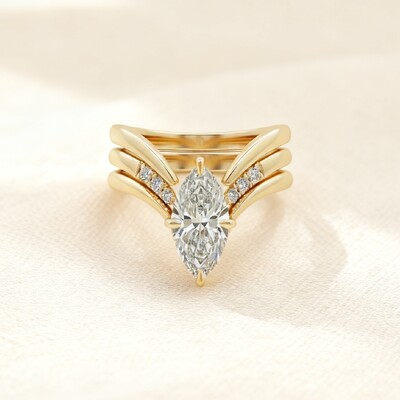 3.24CT Marquise Cut VVS Moissanite Engagement Ring Set