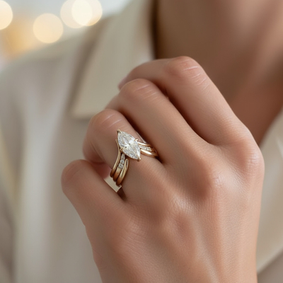 3.24CT Marquise Cut VVS Moissanite Engagement Ring Set