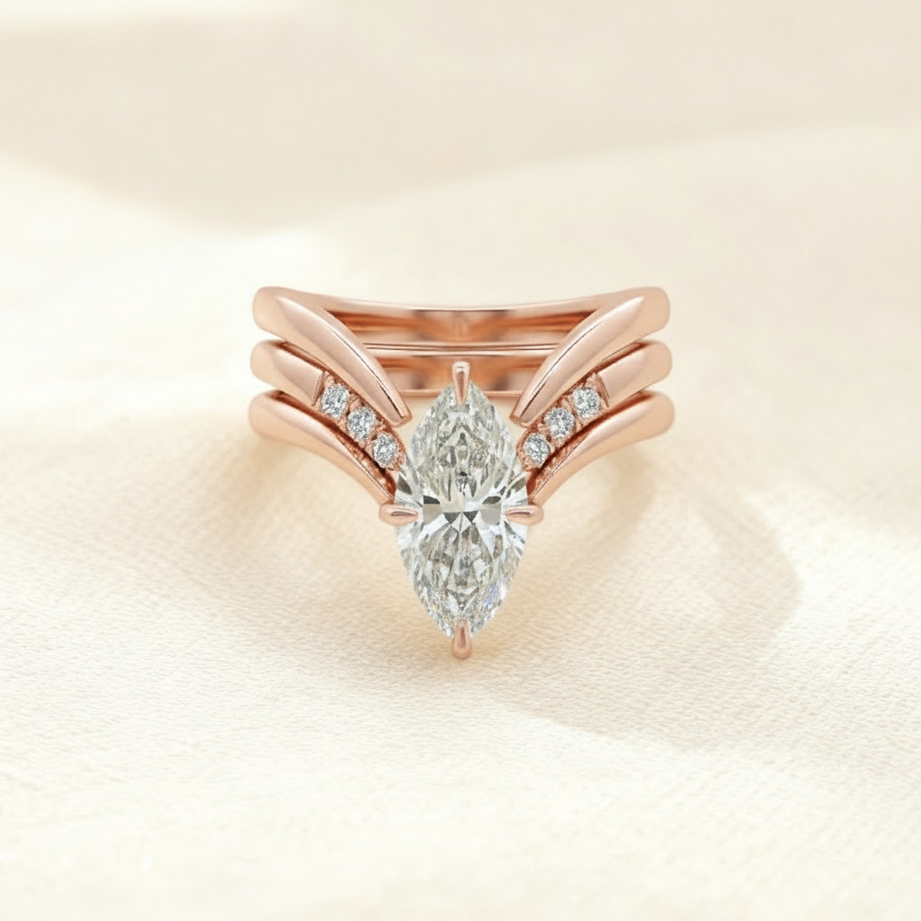 3.24CT Marquise Cut VVS Moissanite Engagement Ring Set