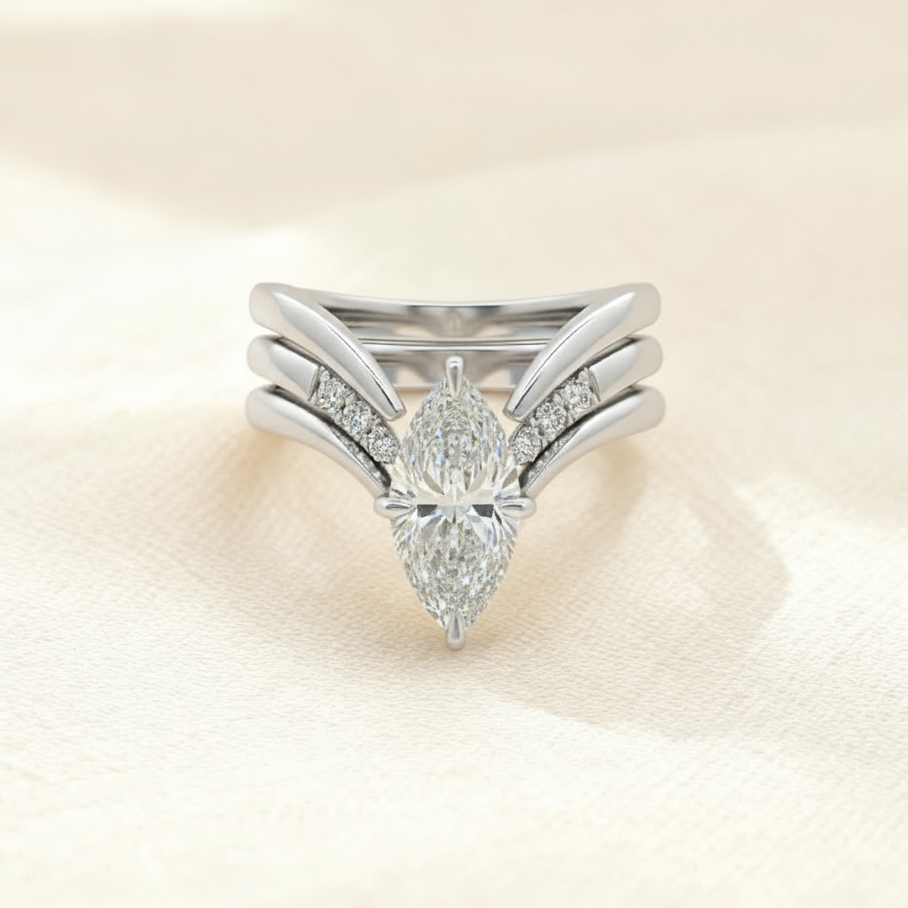 3.24CT Marquise Cut VVS Moissanite Engagement Ring Set