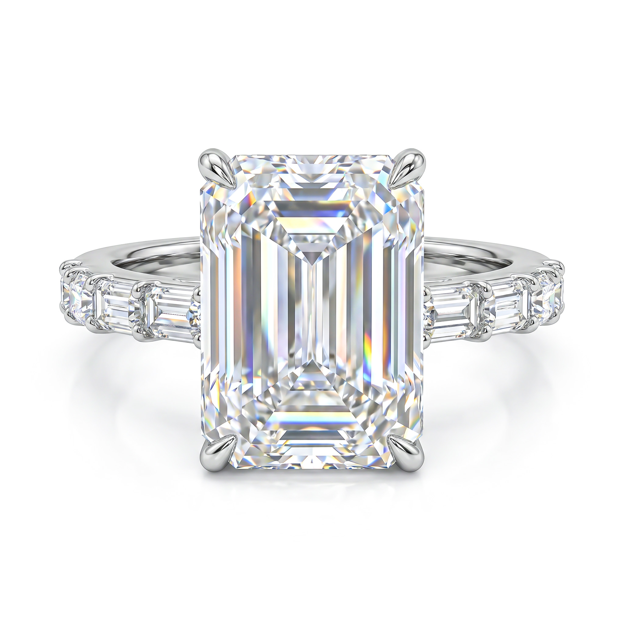 12.69CT Emerald Cut VVS Moissanite Pave Engagement Ring