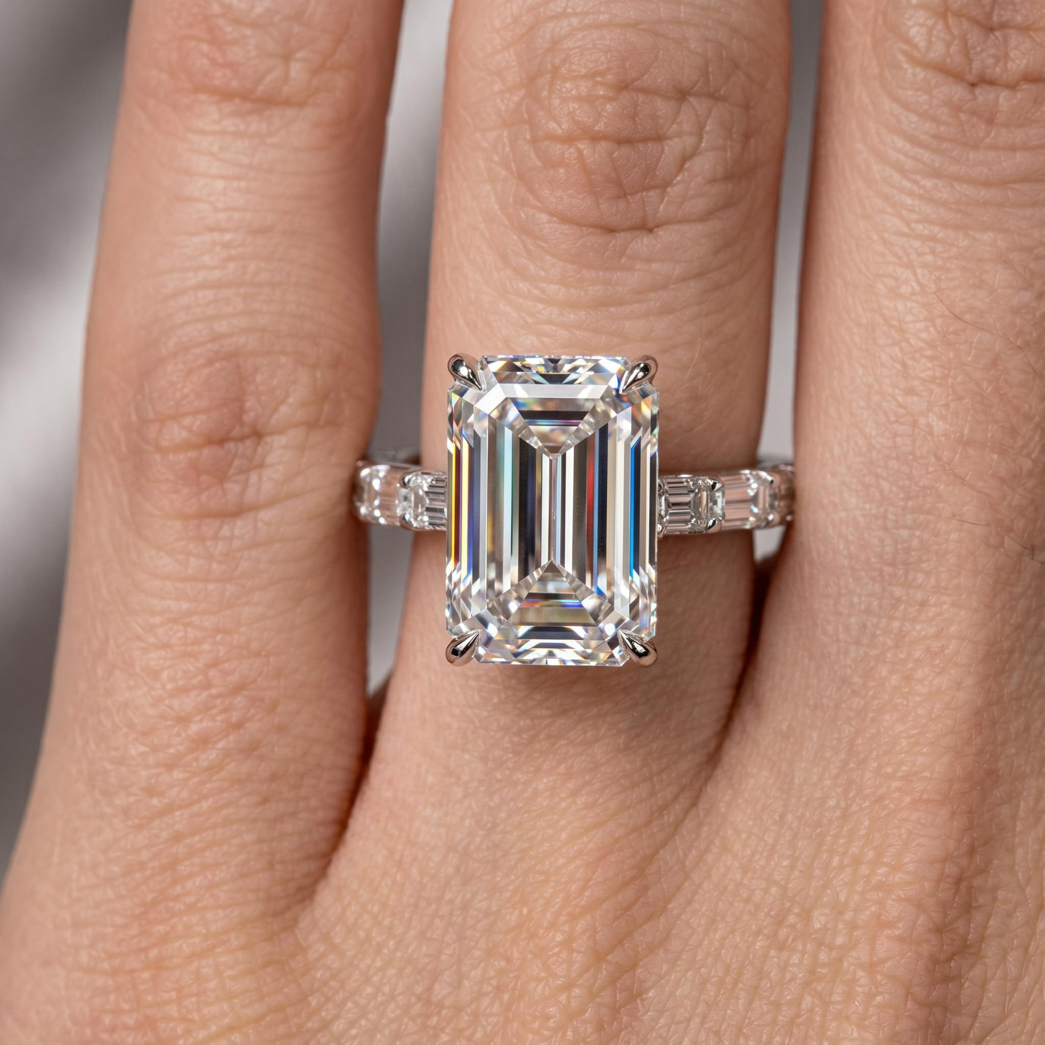 12.69CT Emerald Cut VVS Moissanite Pave Engagement Ring
