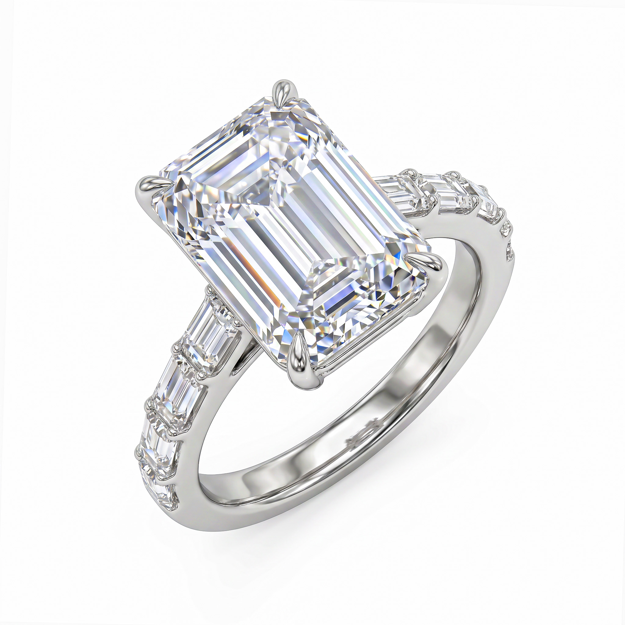 12.69CT Emerald Cut VVS Moissanite Pave Engagement Ring