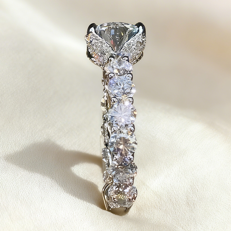 11.5CT Round Cut VVS Moissanite Pave Engagement Ring