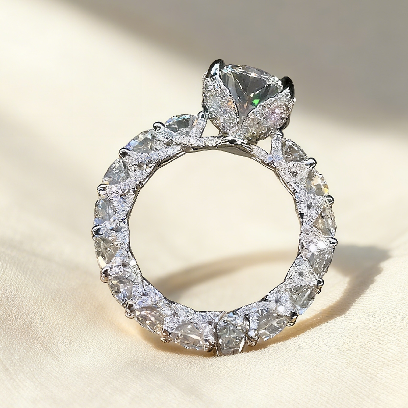 11.5CT Round Cut VVS Moissanite Pave Engagement Ring