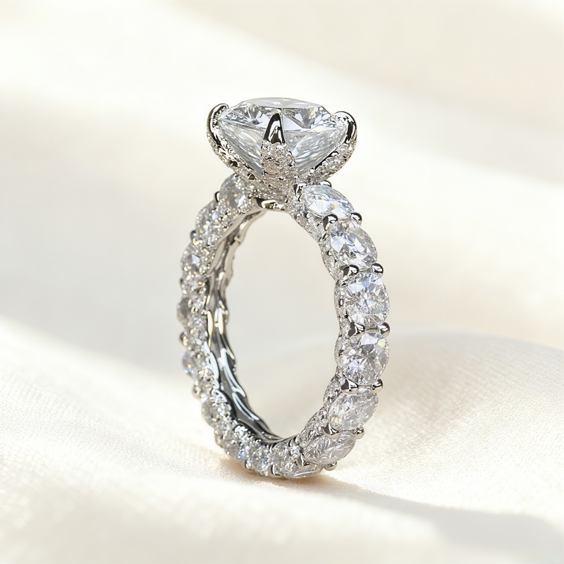 11.5CT Round Cut VVS Moissanite Pave Engagement Ring