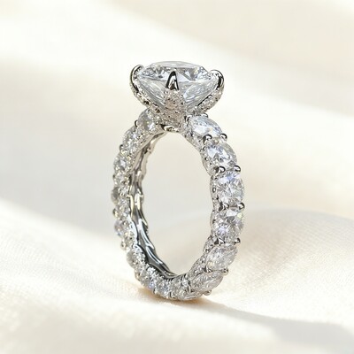 11.5CT Round Cut VVS Moissanite Pave Engagement Ring