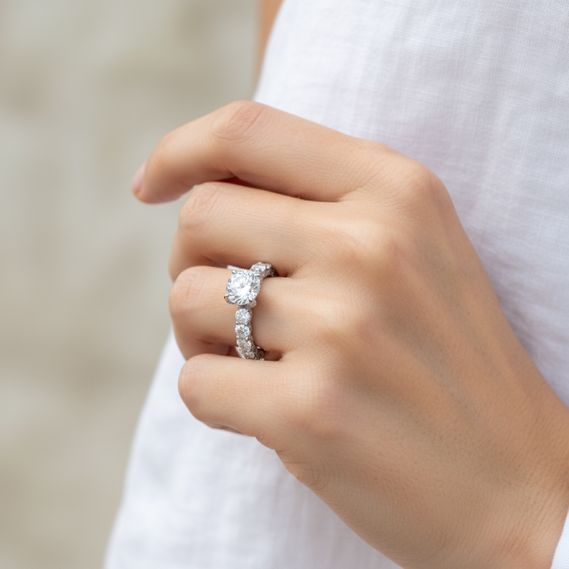 11.5CT Round Cut VVS Moissanite Pave Engagement Ring