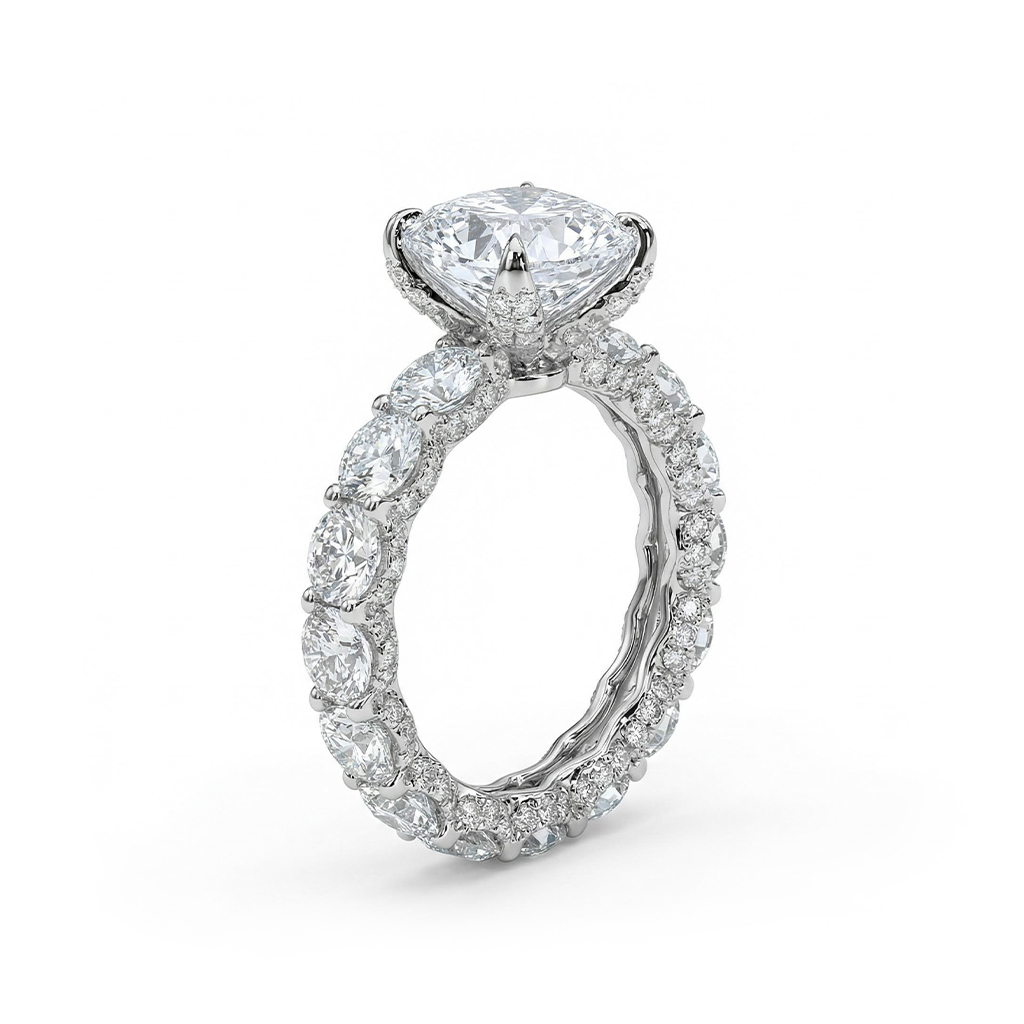 9.5ct TCW Round Cut VVS Moissanite Pave Engagement Ring 9.5ct TCW Round Cut VVS Moissanite Pave Engagement Ring