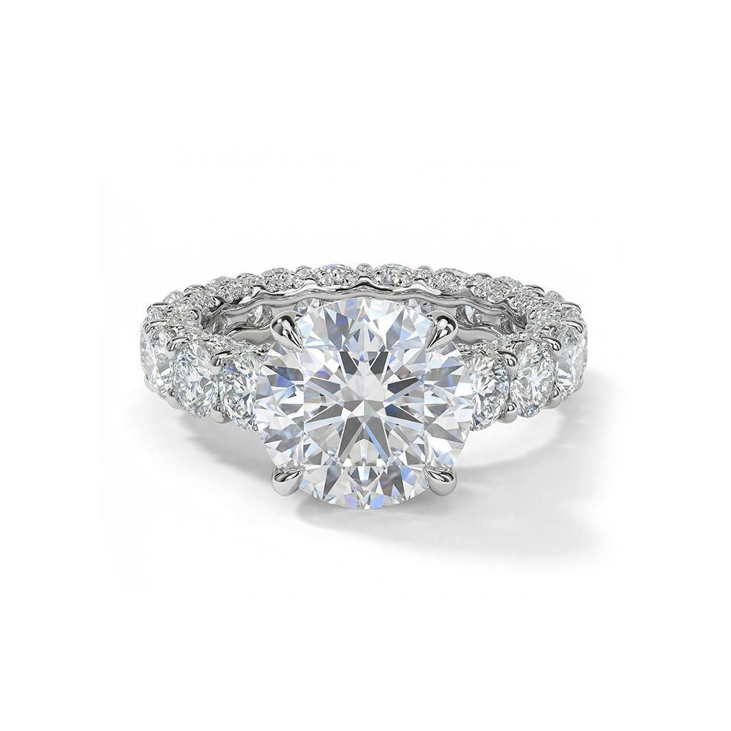 9.5ct TCW Round Cut VVS Moissanite Pave Engagement Ring 9.5ct TCW Round Cut VVS Moissanite Pave Engagement Ring