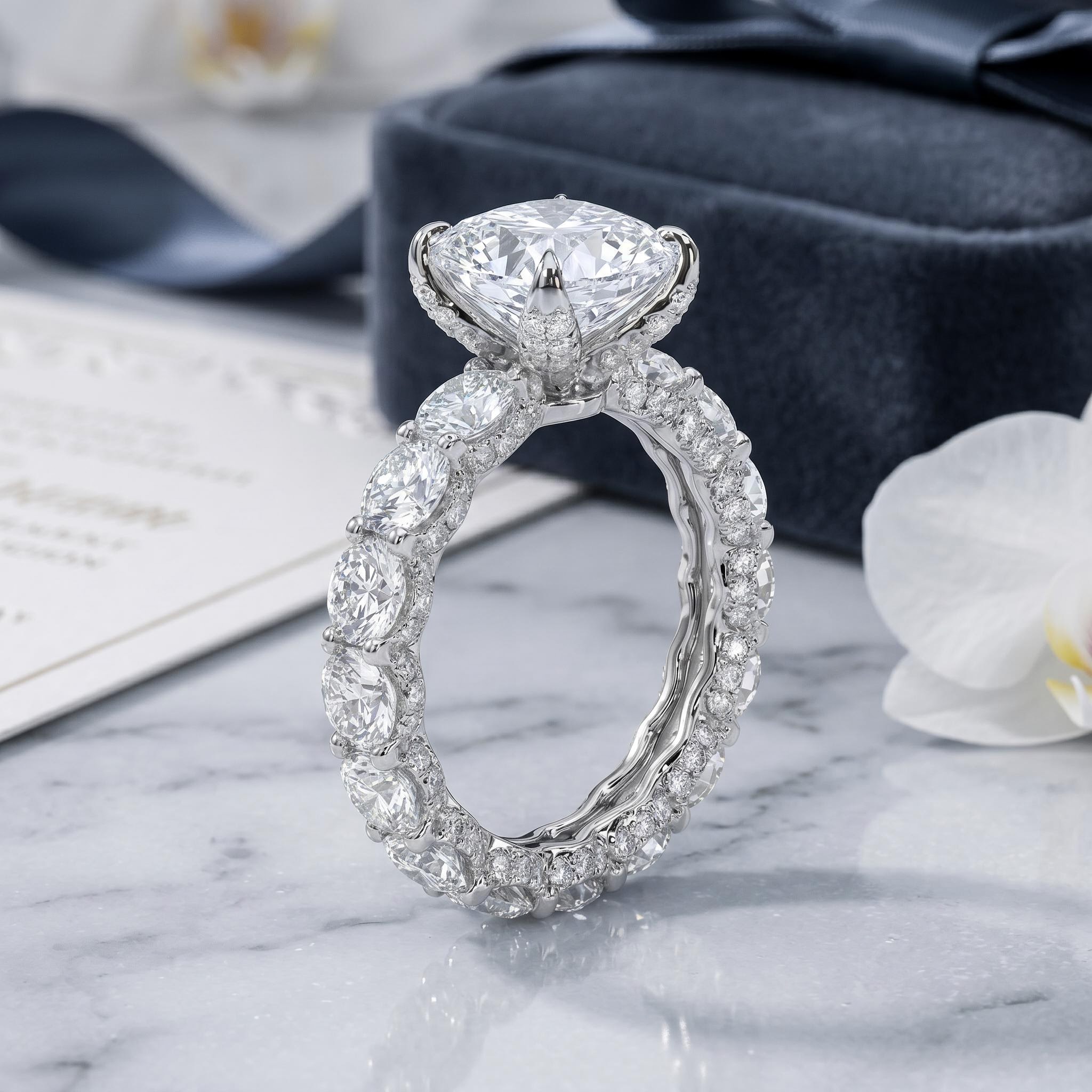 9.5ct. tw. Round Cut VVS Moissanite Pave Engagement Ring