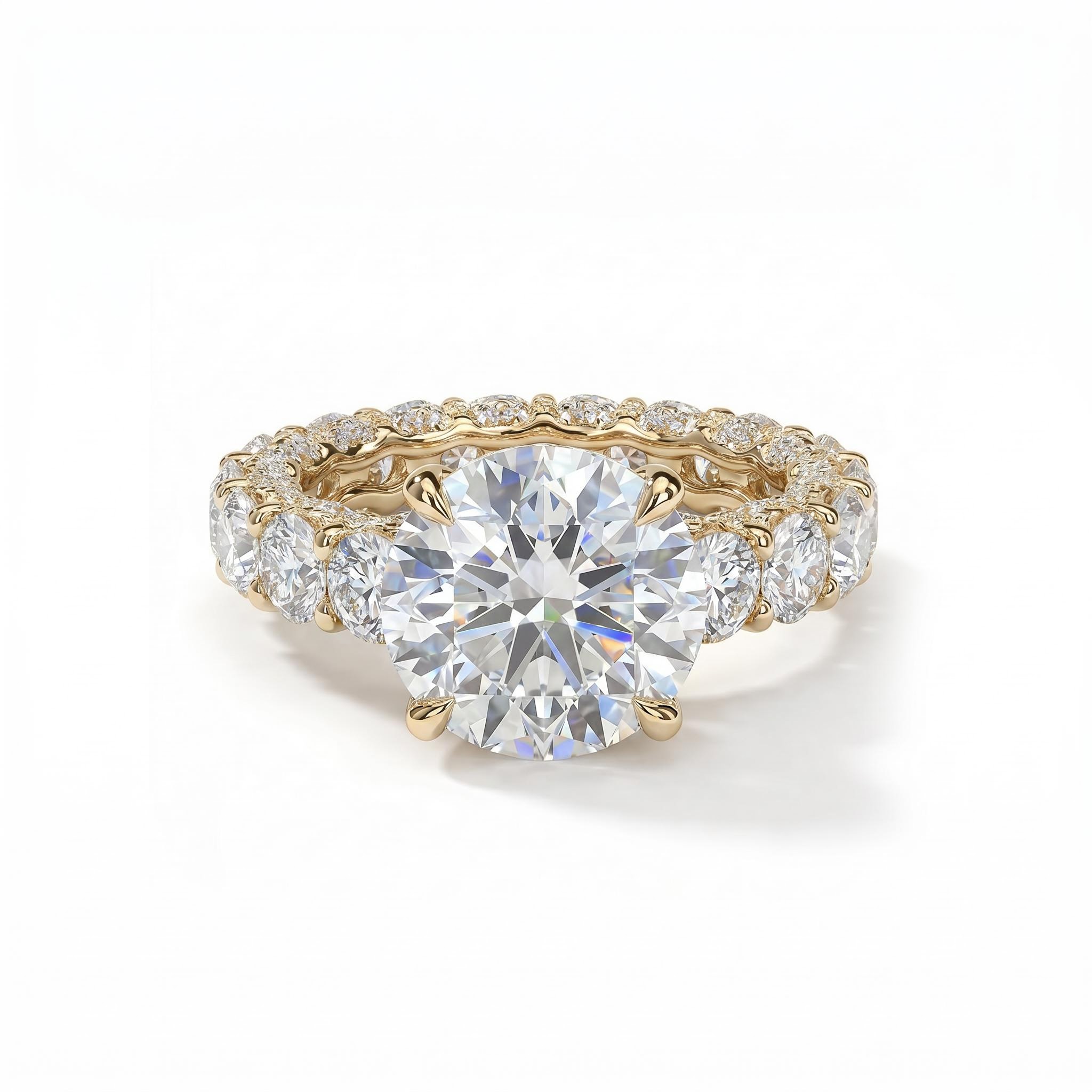 9.5ct. tw. Round Cut VVS Moissanite Pave Engagement Ring