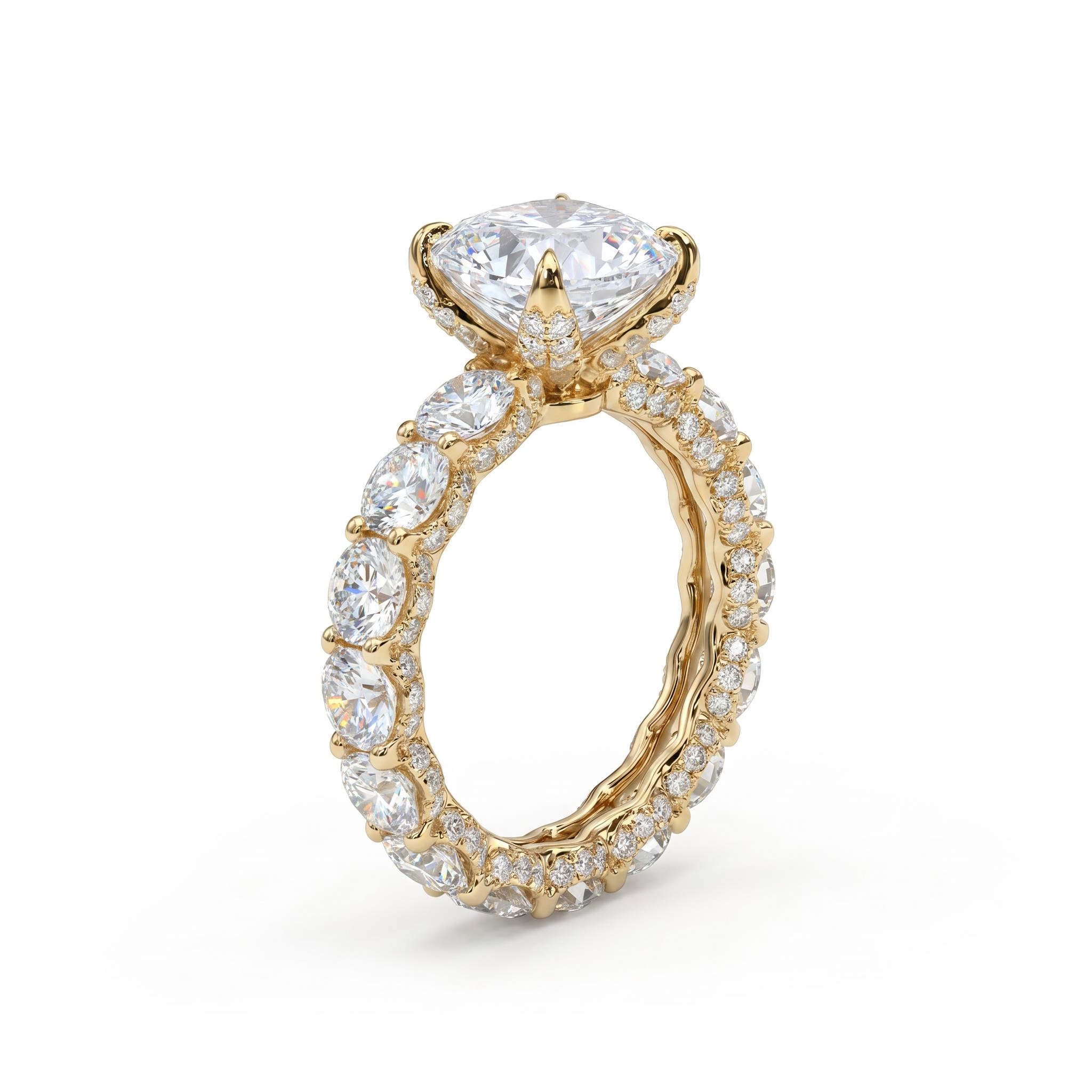 9.5ct. tw. Round Cut VVS Moissanite Pave Engagement Ring
