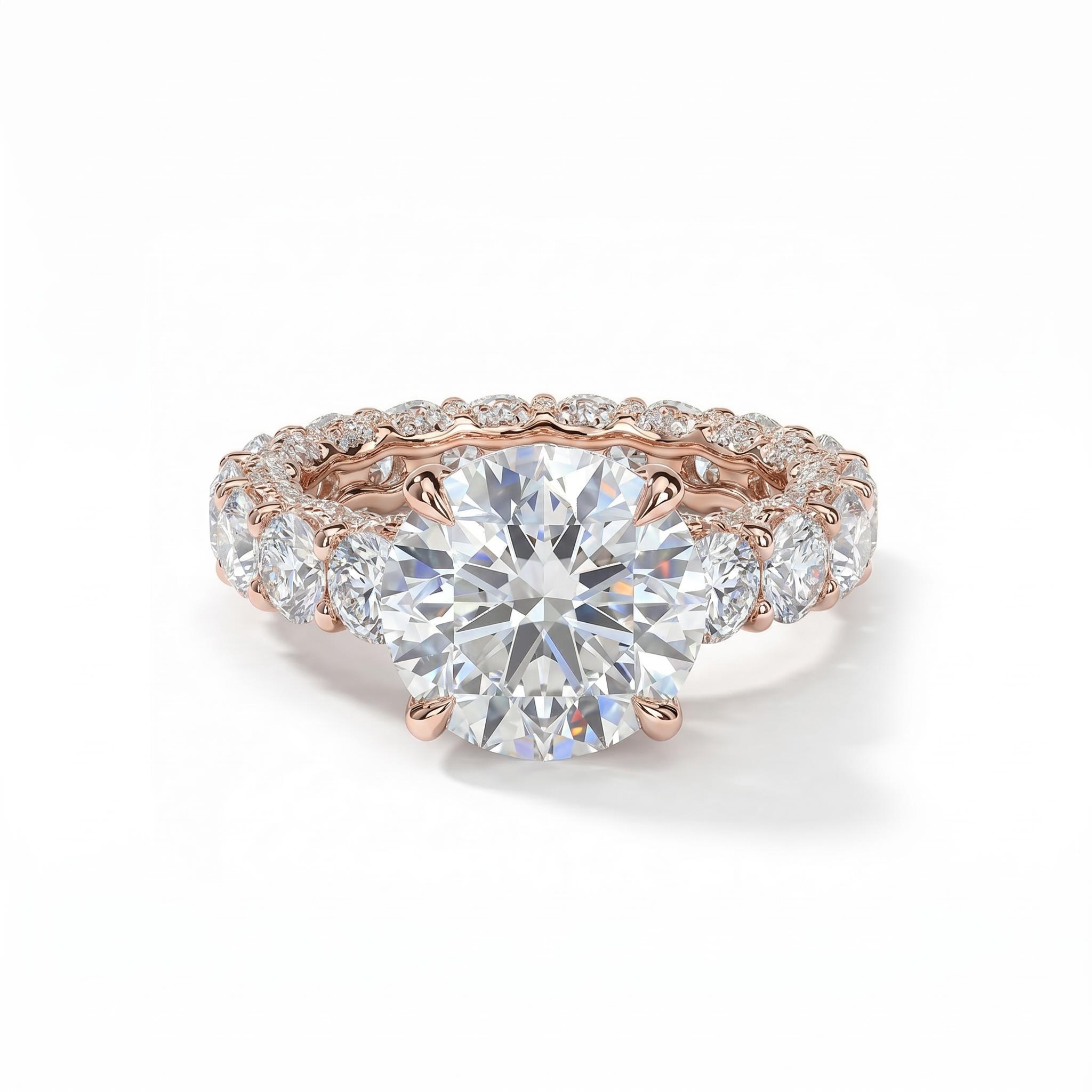 9.5ct. tw. Round Cut VVS Moissanite Pave Engagement Ring