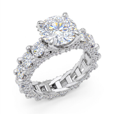 9.5ct. tw. Round Cut VVS Moissanite Pave Engagement Ring