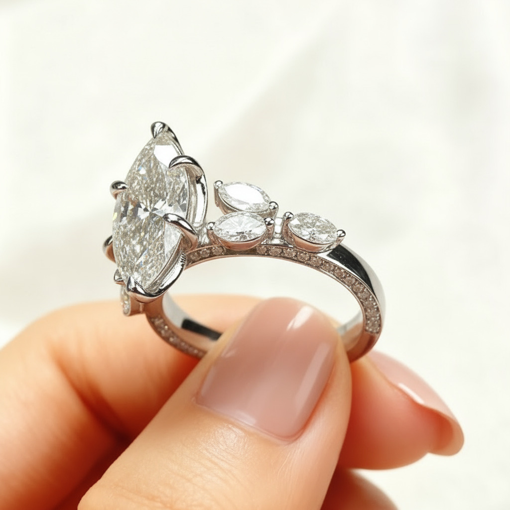4.17CT Marquise Cut VVS Moissanite Vintage Engagement Ring
