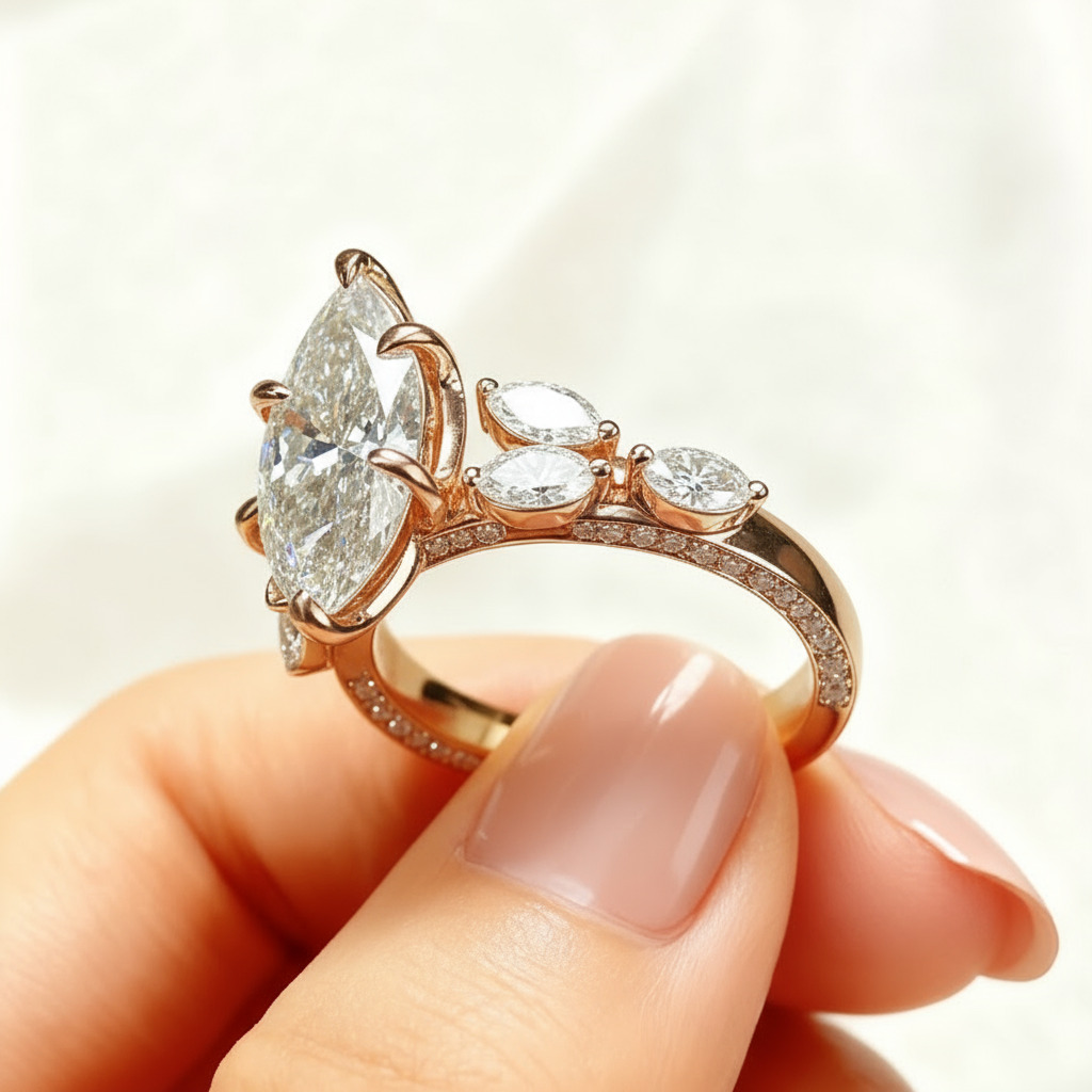 4.17CT Marquise Cut VVS Moissanite Vintage Engagement Ring