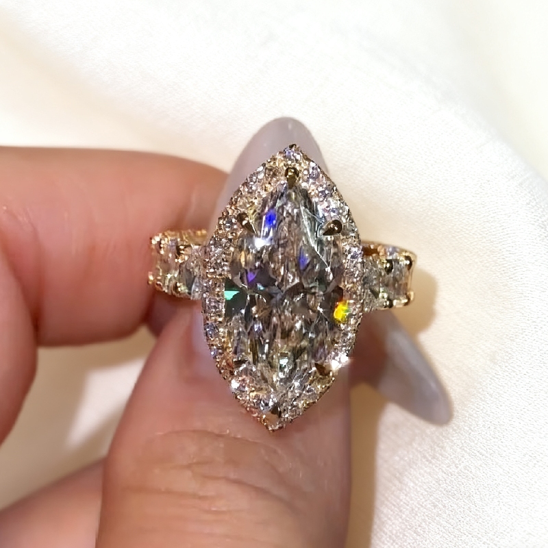 7.66CT Marquise Cut VVS Moissanite Pave Engagement Ring