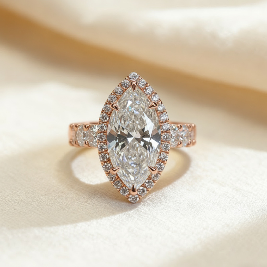 7.66CT Marquise Cut VVS Moissanite Pave Engagement Ring