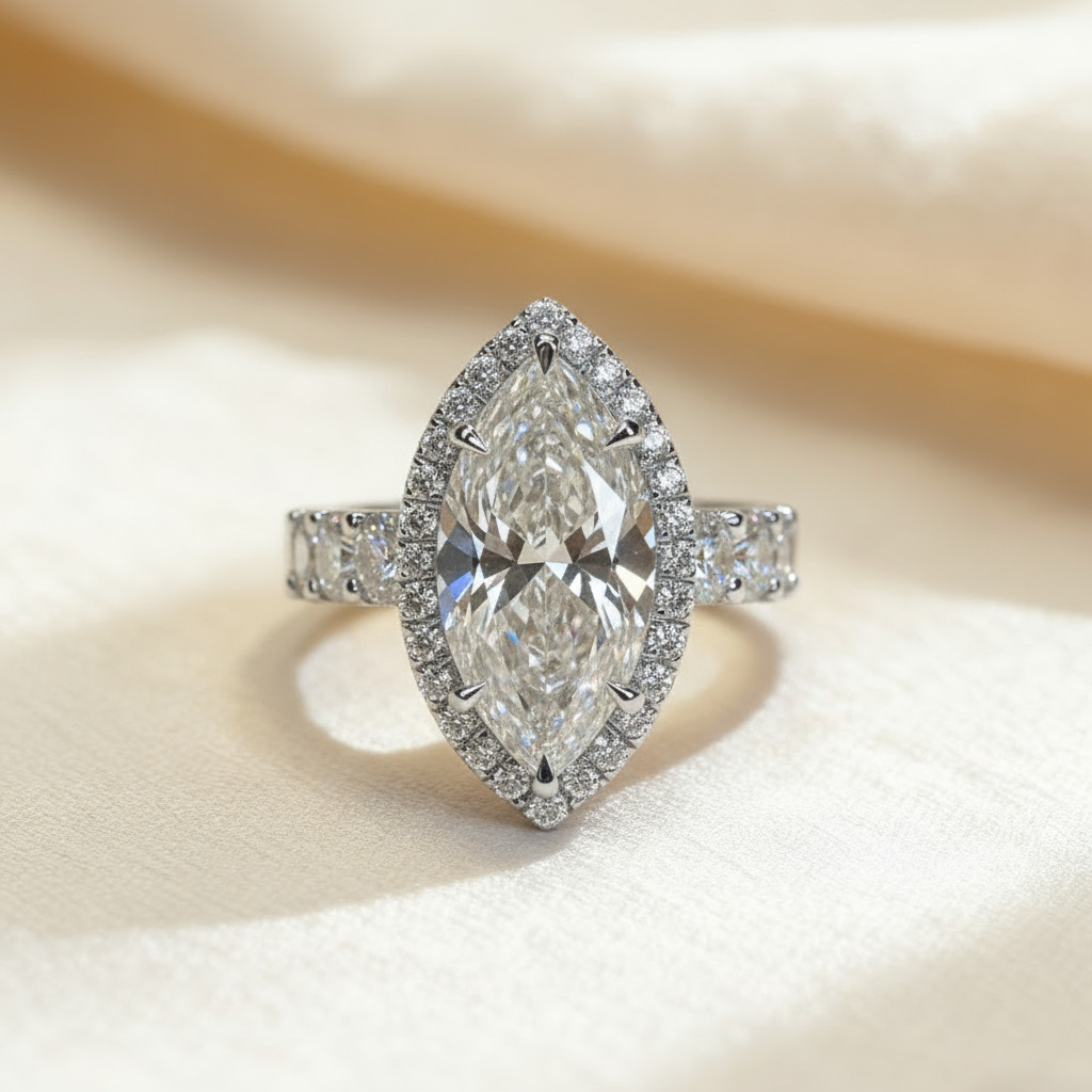 7.66CT Marquise Cut VVS Moissanite Pave Engagement Ring