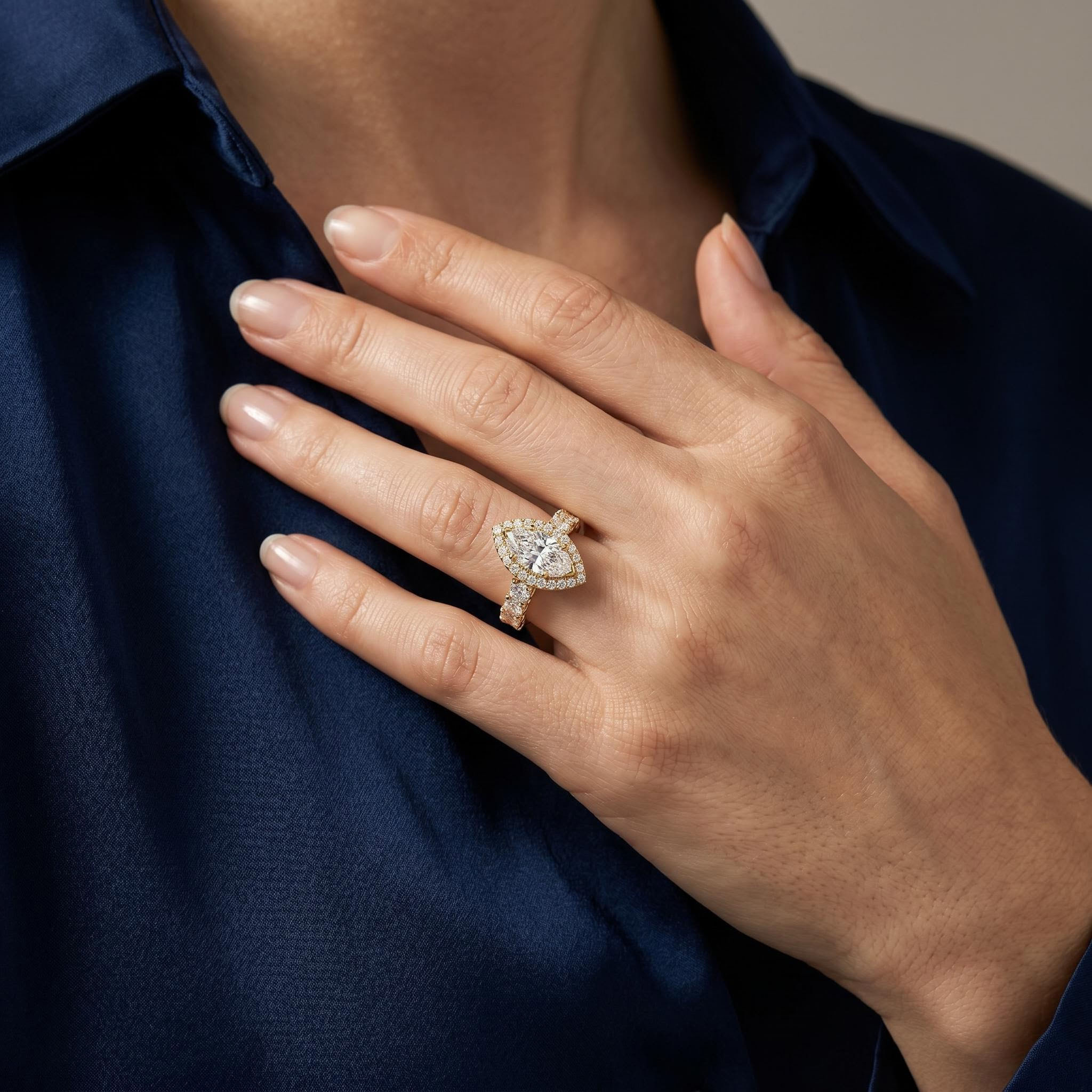 7.66CT Marquise Cut VVS Moissanite Pave Engagement Ring