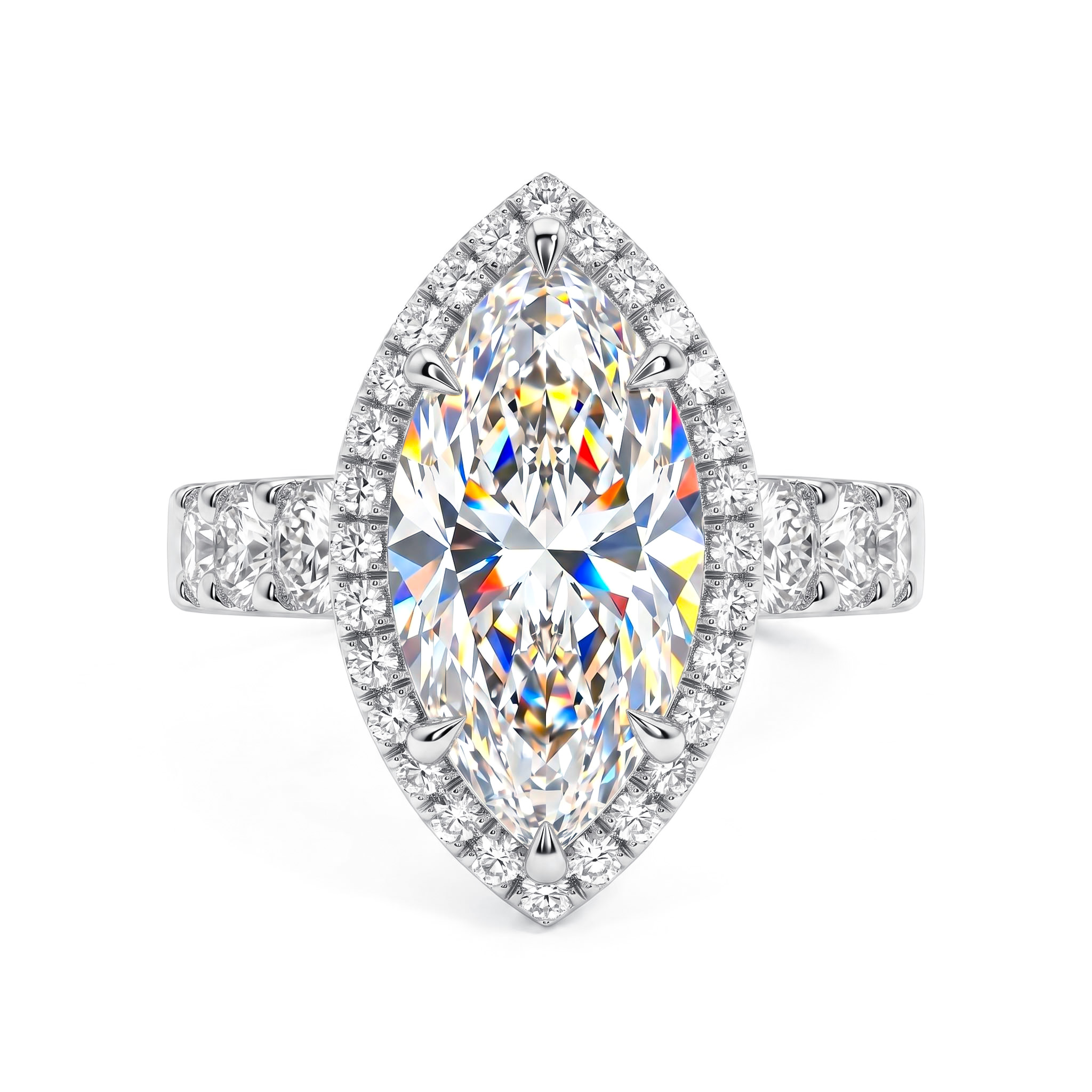 7.66CT Marquise Cut VVS Moissanite Pave Engagement Ring