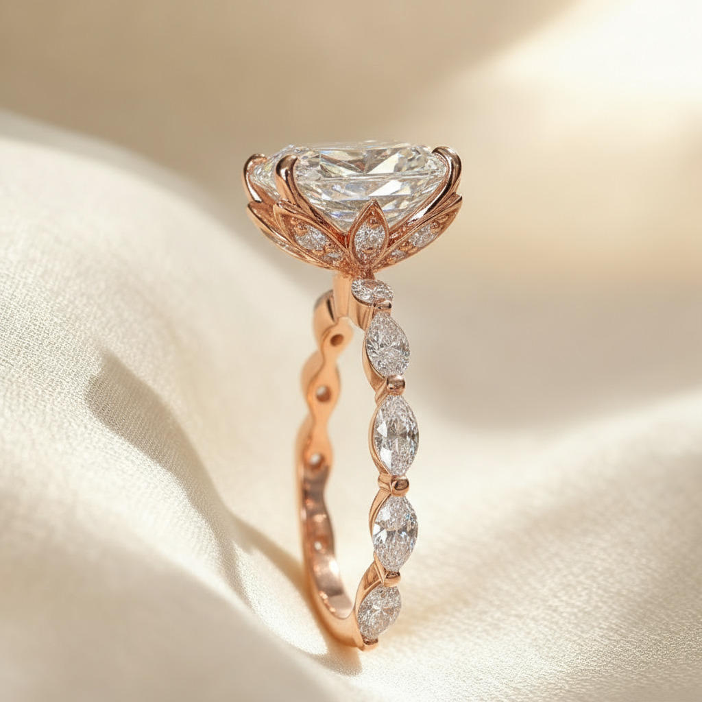 5CT Emerald Cut VVS Moissanite Side Stone Engagement Ring